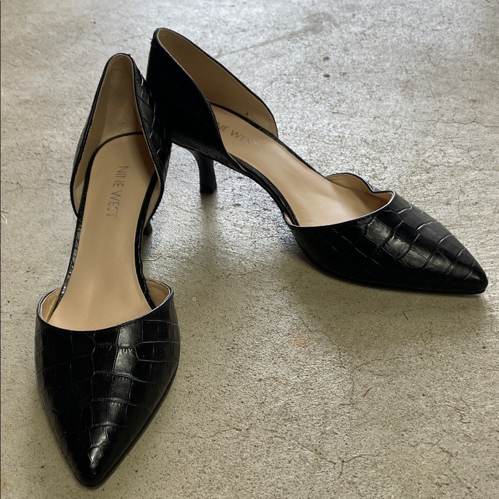 Nine West Black Croc-Patterned Heels